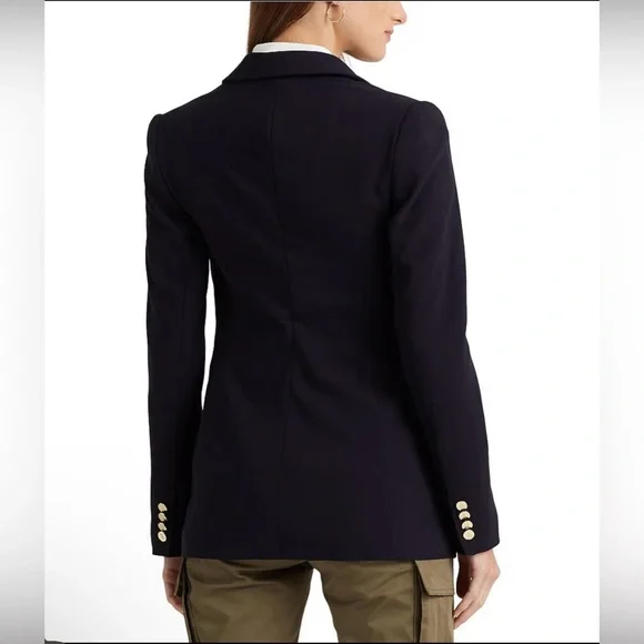 NWT Lauren Ralph Lauren Navy Double-Breasted Wool Crepe Blazer size 16 - Picture 3 of 12